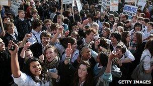 Students protesting against higher fees and university budget cuts