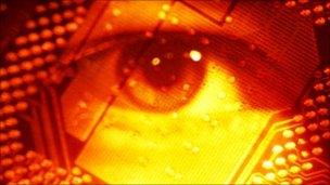 Eye with circuit board superimposed