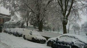 Snow covered road in South Croydon