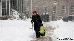 Old lady in snow