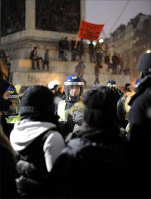 Police and protesters, Trafalgar Square