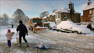 Snow in Scottish Borders village of St Boswells