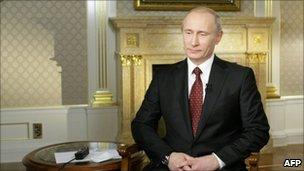 Vladimir Putin recording an interview with American television earlier this week