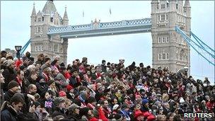 Fans gathered near Tower Bridge in London