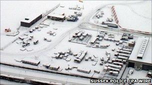 Gatwick Airport covered in snow