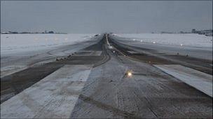 Guernsey Airport's runway covered in snow