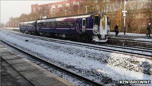 Taken in falling snow at Kilmarnock station by Ken Browne