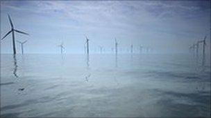 A wind farm off the UK coast near Liverpool