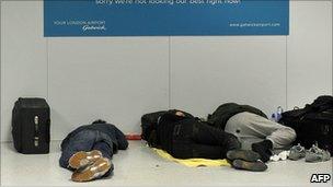 Sleeping passengers at Gatwick