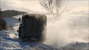 Snow on roads in the Eden Valley