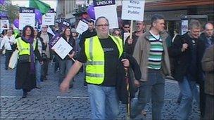 Unison members marching through Taunton