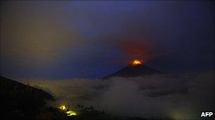 View from Cotalo, Ecuador, of the Tungurahua volcano in eruption on 4 December, 2010