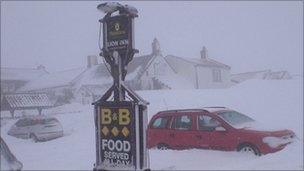 Snow surrounding the Lion Inn in January 2010