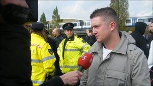 EDL leader Steven Lennon being interviewed