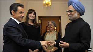 Indian PM Manmohan Singh with French President Nicholas Sarkozy in Delhi