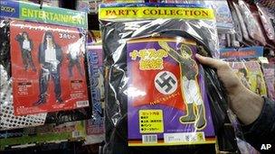 A Nazi costume is displayed for sale at retailer Don Quijote Co in Tokyo