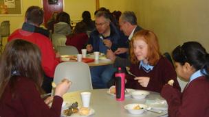 pupils and staff having breakfast at Hamilton College