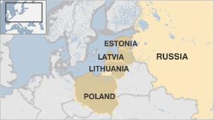 Map showing Baltic states and Russia