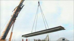 Part of the new railway bridge under construction