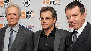 Peter Morgan (r) with Clint Eastwood (l) and Matt Damon