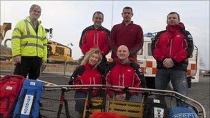 Alun Jones (left) with members of Aberglaslyn Mountain Rescue team