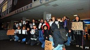 A vigil for Alfie Meadows outside Charing Cross Hospital