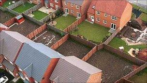 Aerial view of some houses