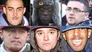 Six suspects who are wanted for questioning by police