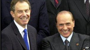 Silvio Berlusconi, right, with British Prime Minister Tony Blair during an EU summit in Barcelona in March 2002