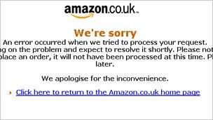 Amazon screen shot showing error message at about 2130 GMT on Sunday