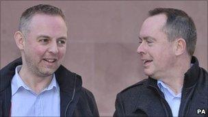 Gay couple Steven Preddy (left) and Martyn Hall outside Bristol County Court