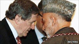 Afghanistan President Hamid Karzai and Richard Holbrooke, 2009 file image