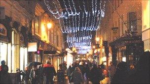 St Helier at night over Christmas