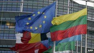 Flags at European Parliament, Strasbourg - file pic