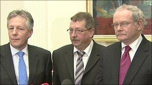 Peter Robinson, Sammy Wilson and Martin McGuinness