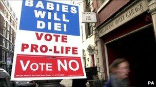 Pro-life campaign poster in Dublin ahead of 2002 referendum on abortion case