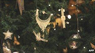 A jewel-encrusted Christmas tree in the Emirates Palace hotel in Abu Dhabi, the UAE