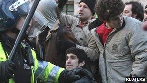 Jody McIntyre (centre) at the protest