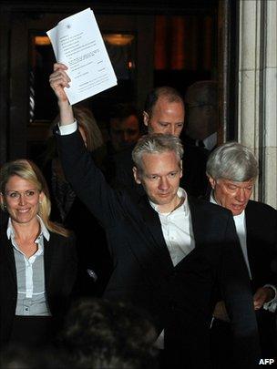 Julian Assange outside High Court in London