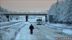 Weather affected road at Harthill