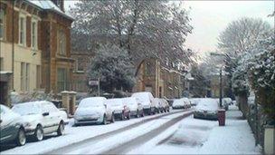 Snowy street in Clifton in Bristol