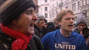 Protesters outside Topshop in Oxford Street, London