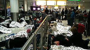 People sleeping at Heathrow Terminal 3