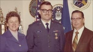 Bruce Hogman served in the US Air Force and is pictured with his late parents