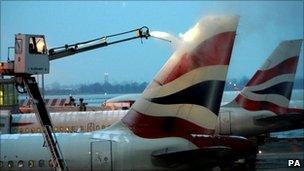 BA jet being de-iced