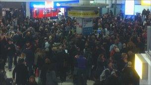 Passengers in a Gatwick terminal - pic by Martine Gurbhoo