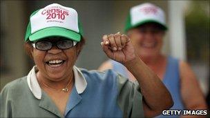 Women wear census caps