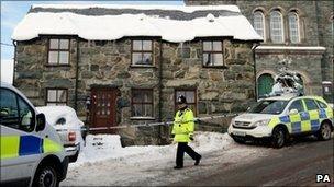 Police in Trawsfynydd on Monday