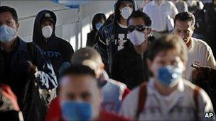 Crowd wearing face masks