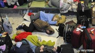 Passengers sleeping at Heathrow on 21 December 2010